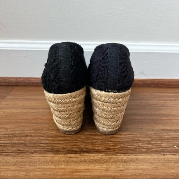 Tory Burch Jackie Black Lace Crochet Espadrilles Wedges - Picture 8 of 11
